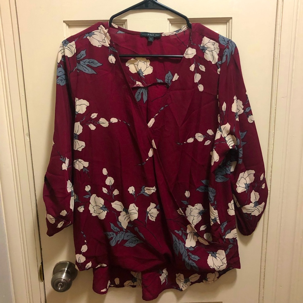 NWOT Burgundy Floral Blouse